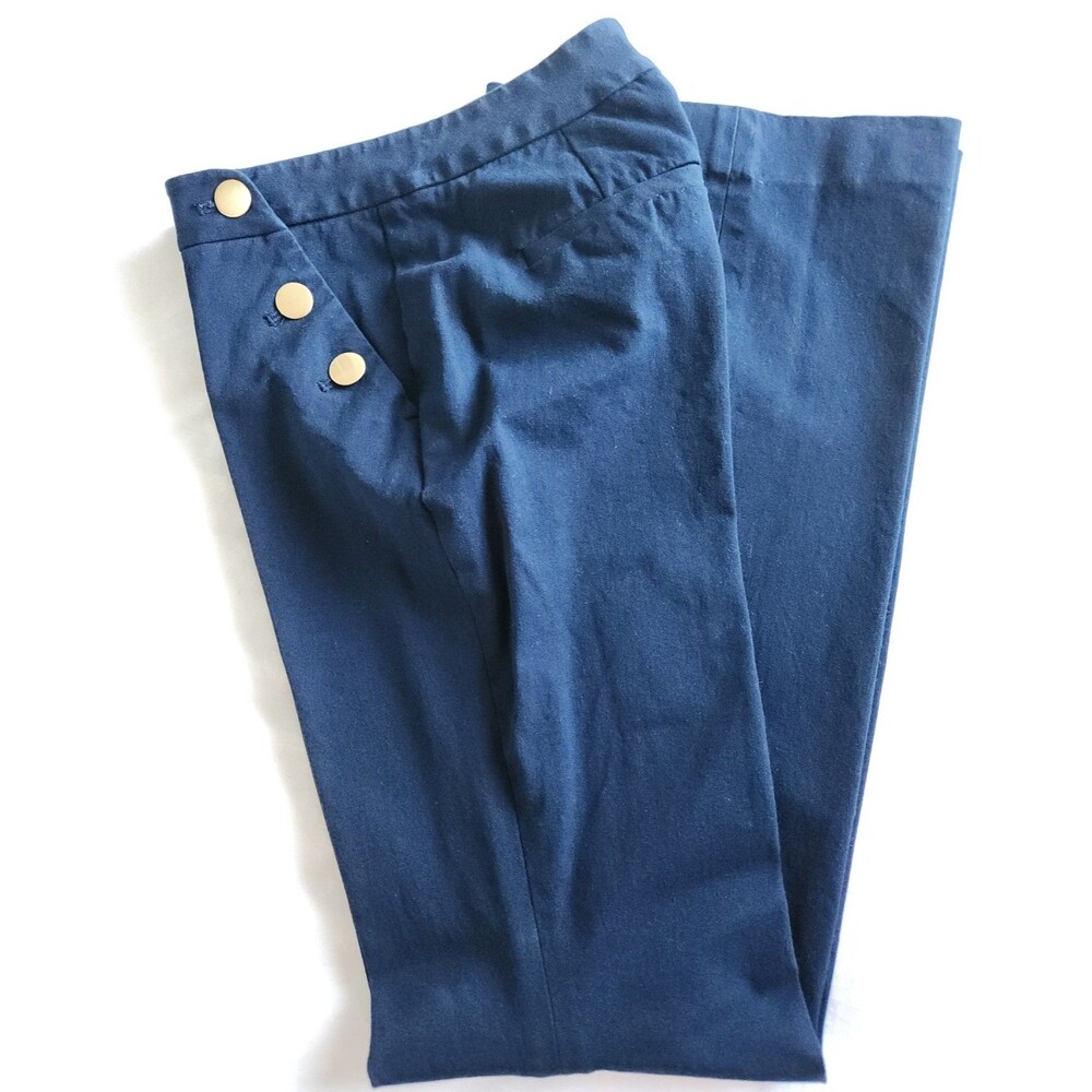 ​Michael Kors Navy Blue Sailor Flare Pants Size 2 Gold Button Trousers
